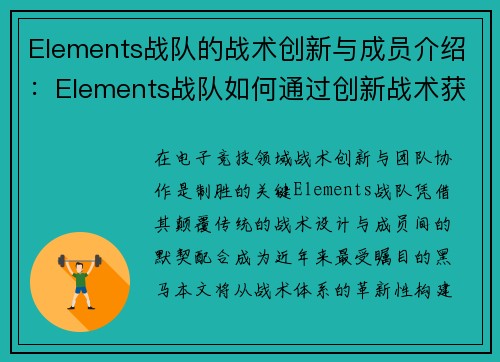Elements战队的战术创新与成员介绍：Elements战队如何通过创新战术获得成功